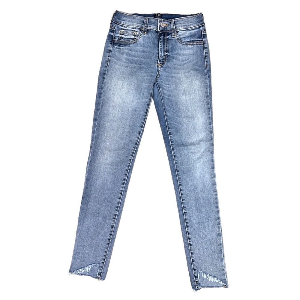 Gap Denim Girl’s Size 25 R Distressed Ankles & Back Pocket Rims Blue Jeans